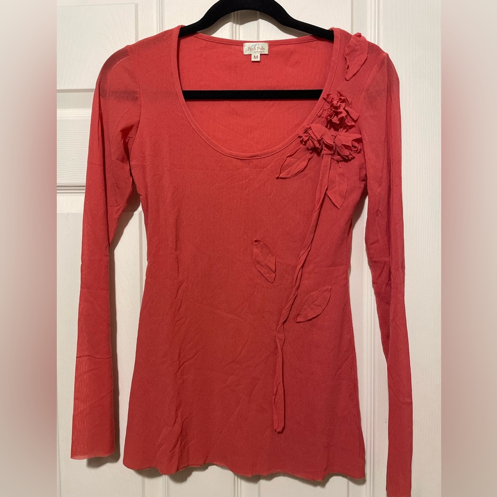 Petit Pois Red Top with Floral Detail